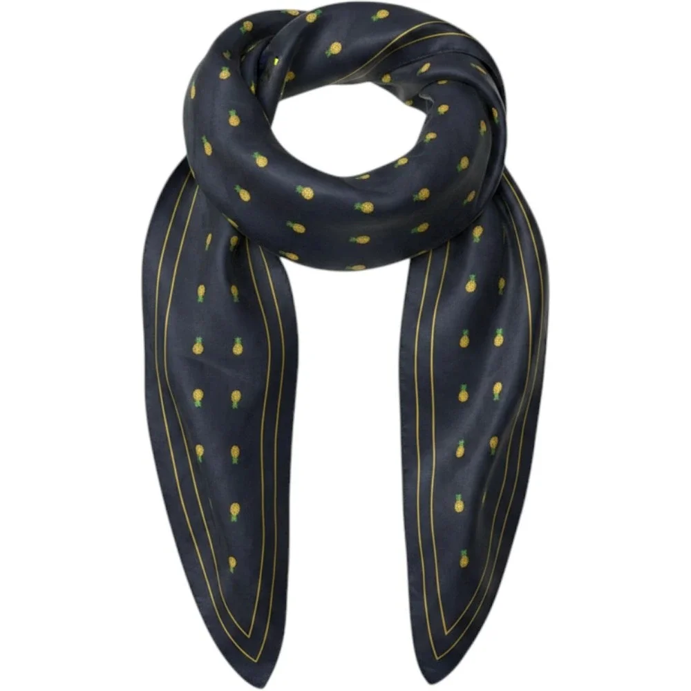 DAR Daughters of the American Revolution Navy Pineapple Oblong Scarf Gold Trim
